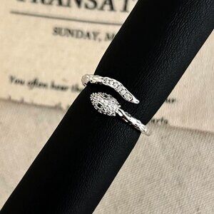 3/$35 Silver Toned Snake Ring with Sparkly CZ Crystals Copper Base Adjustable